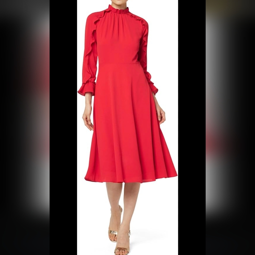 Donna Morgan Ruffle Sleeve Dress, Cherry Red.  Size 8 NWOT